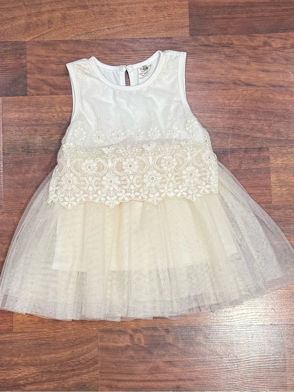 M.L. Kids - Ivory Floral Lace & Tulle Dress